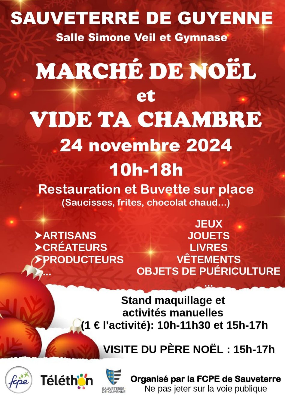 Marché de Noël et vide ta chambre à Sauveterre de Guyenne