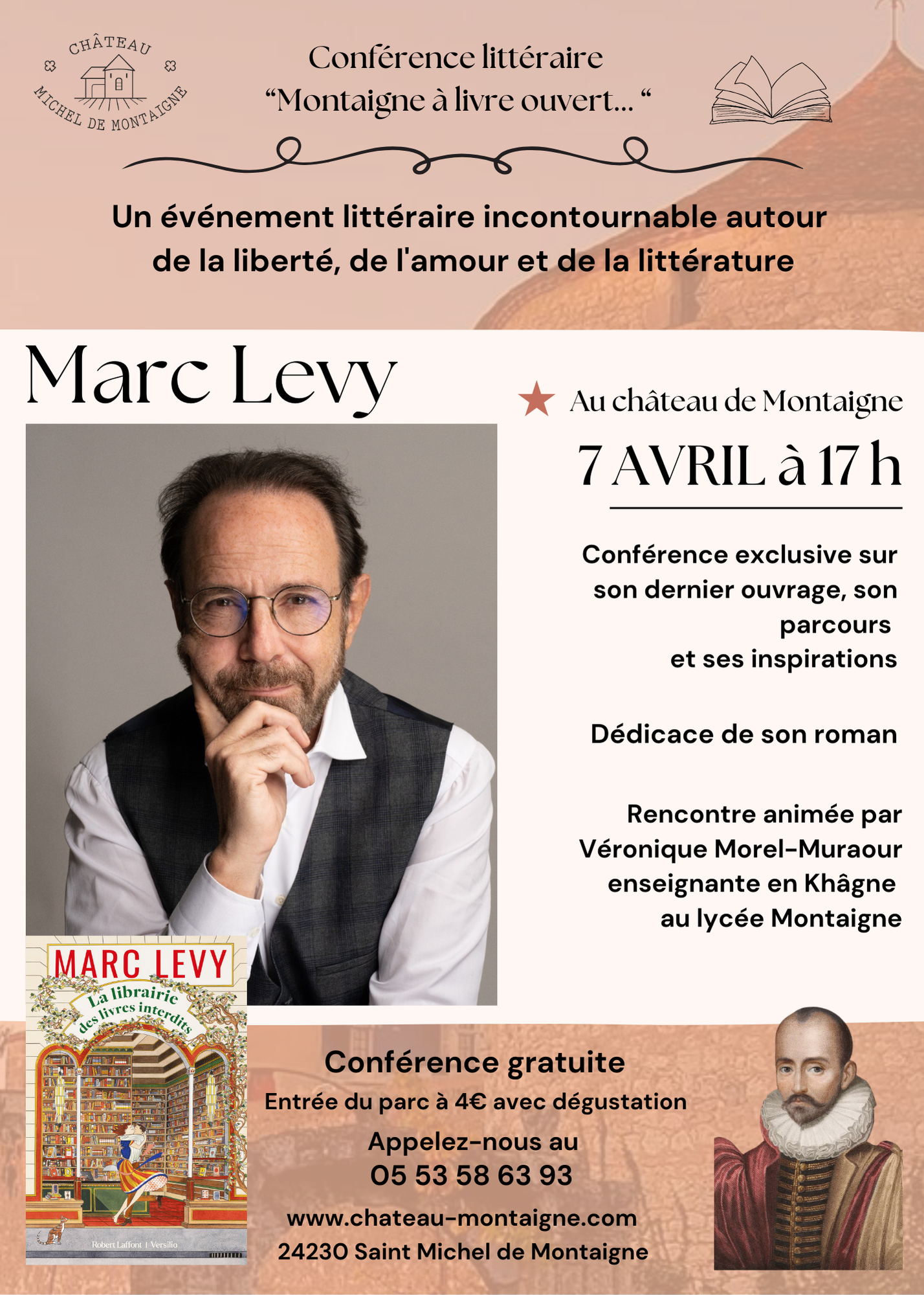 Marc Levy lecture at the Château and Tour Michel de Montaigne